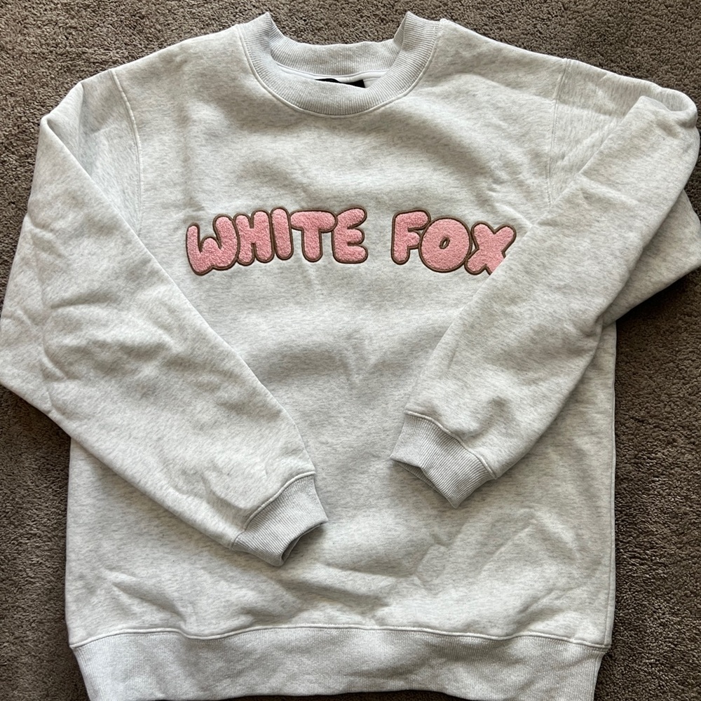 White Fox Gray Sweatshirt with Pink Logo